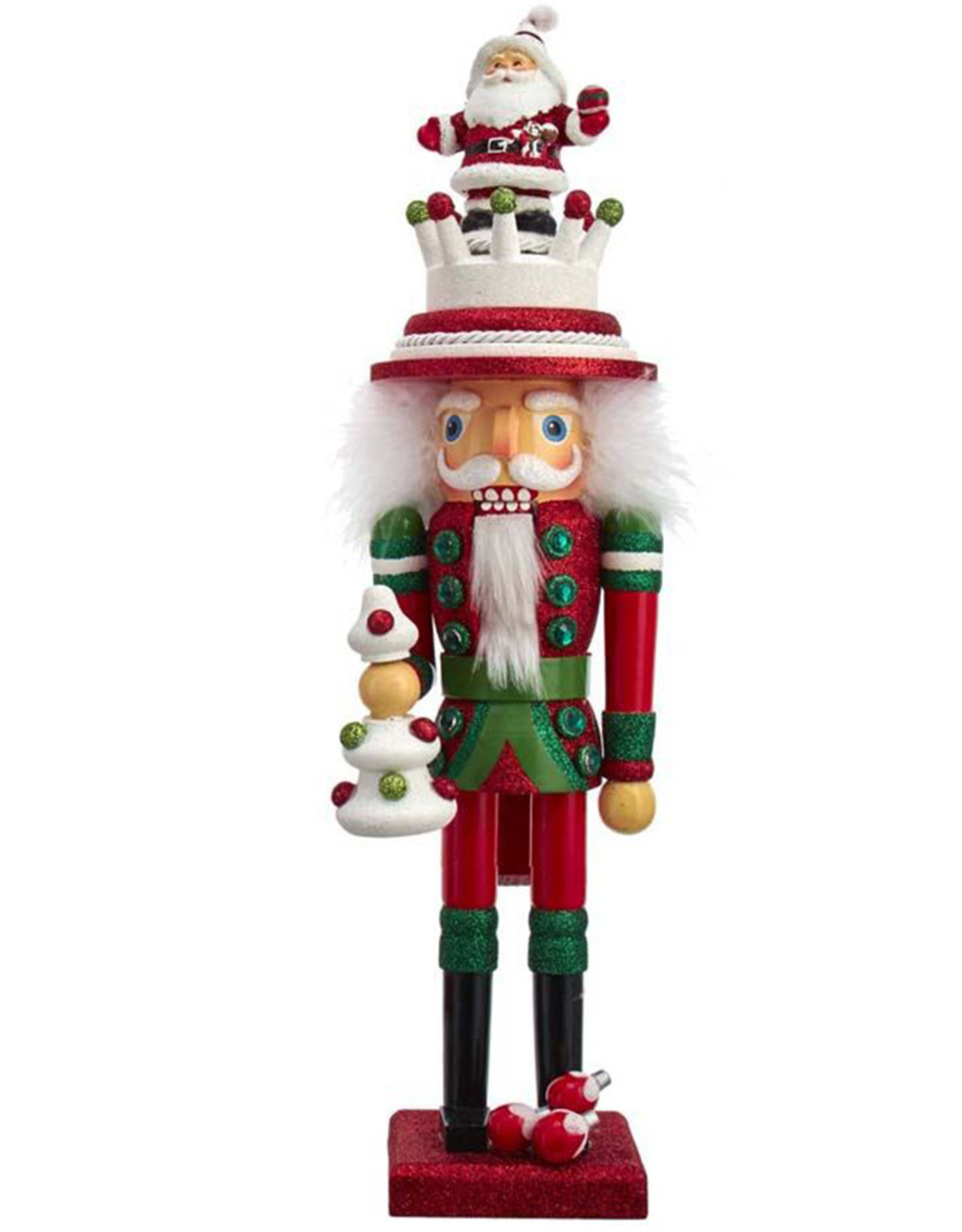 Kurt Adler Hollywood Nutcracker with Santa Hat Holding Christmas Tree 17.5 Inch