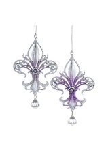 Kurt Adler Royal Splendor Purple Silver Fluer De Lis Ornament Set of 2