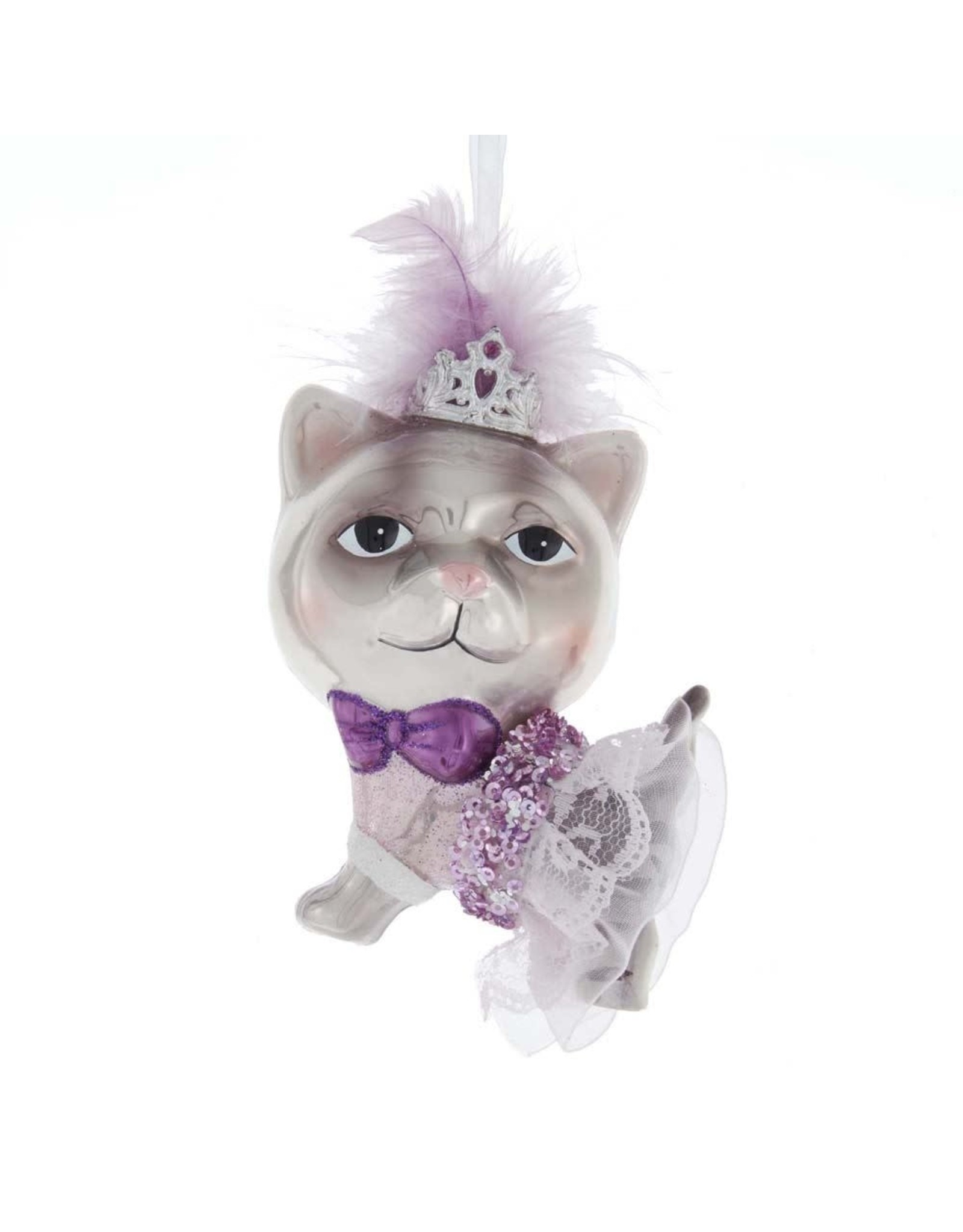 Kurt Adler Glass Royal Splendor Cat Ornament In Lace W Crown