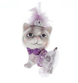 Kurt Adler Glass Royal Splendor Cat Ornament In Lace W Crown