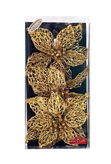 Kurt Adler Glitter Christmas Flowers W Clips 8 Inch 3pc Box Set GOLD