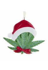 Kurt Adler Cannabis Leaf With Santa Hat Christmas Ornament