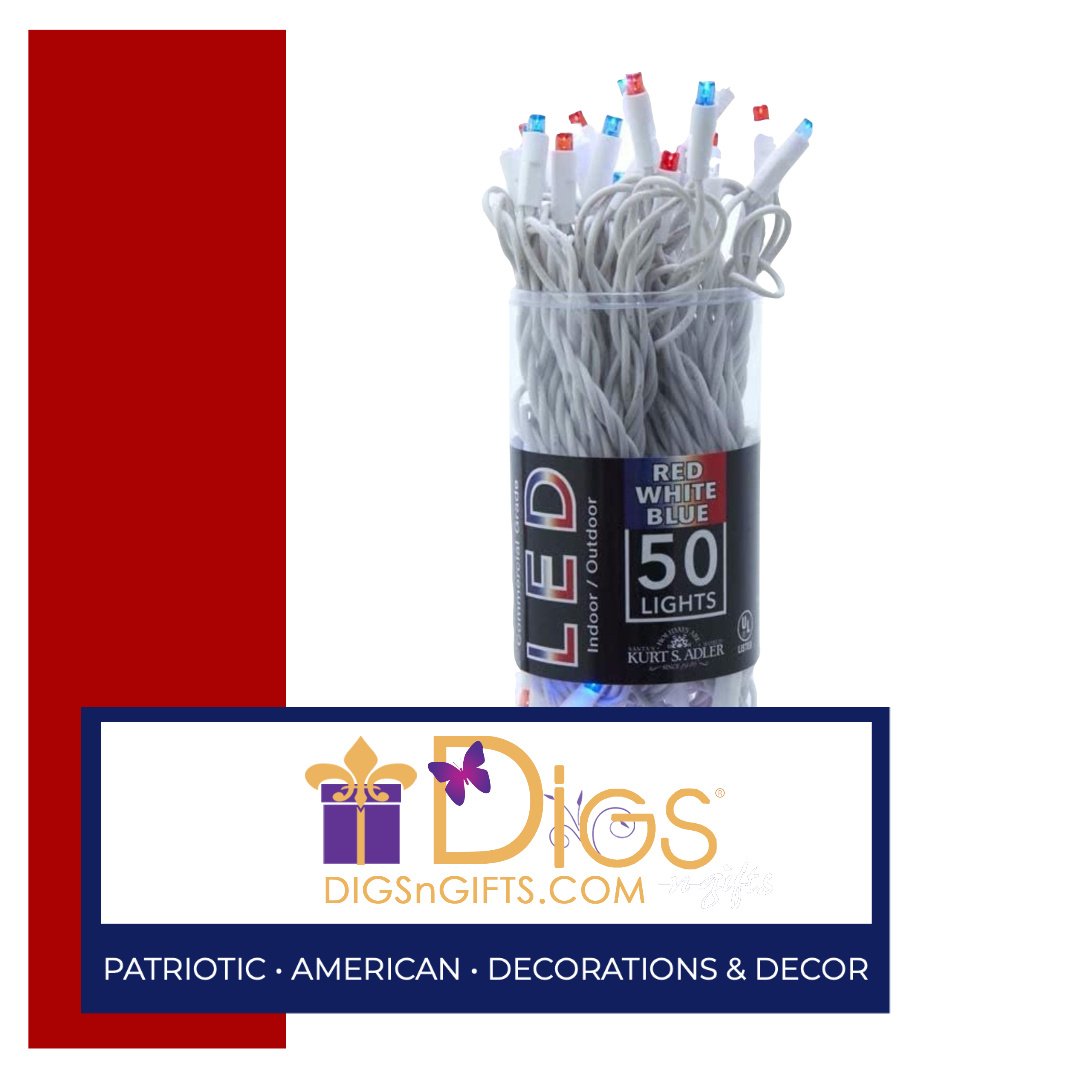 Red White and Blue String Lights Set 50 Vibrant LED Lights for showing American Pride! 