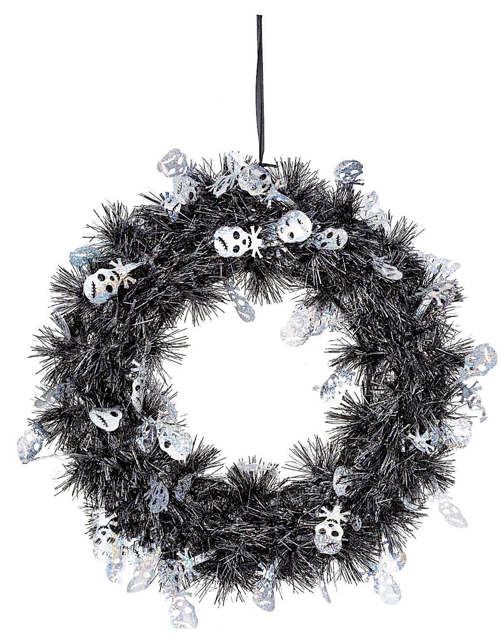 Darice Halloween Tinsel Wreath With Skulls 11 inch