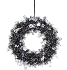 Darice Halloween Tinsel Wreath With Skulls 11 inch