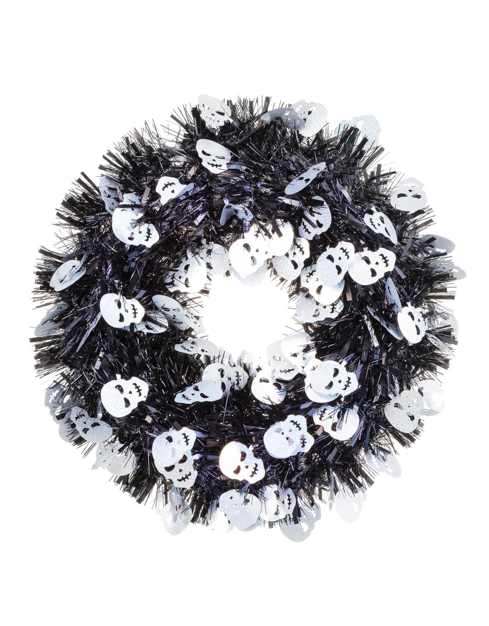 Halloween Tinsel Wreath with Skulls 18 inch - Digs N Gifts