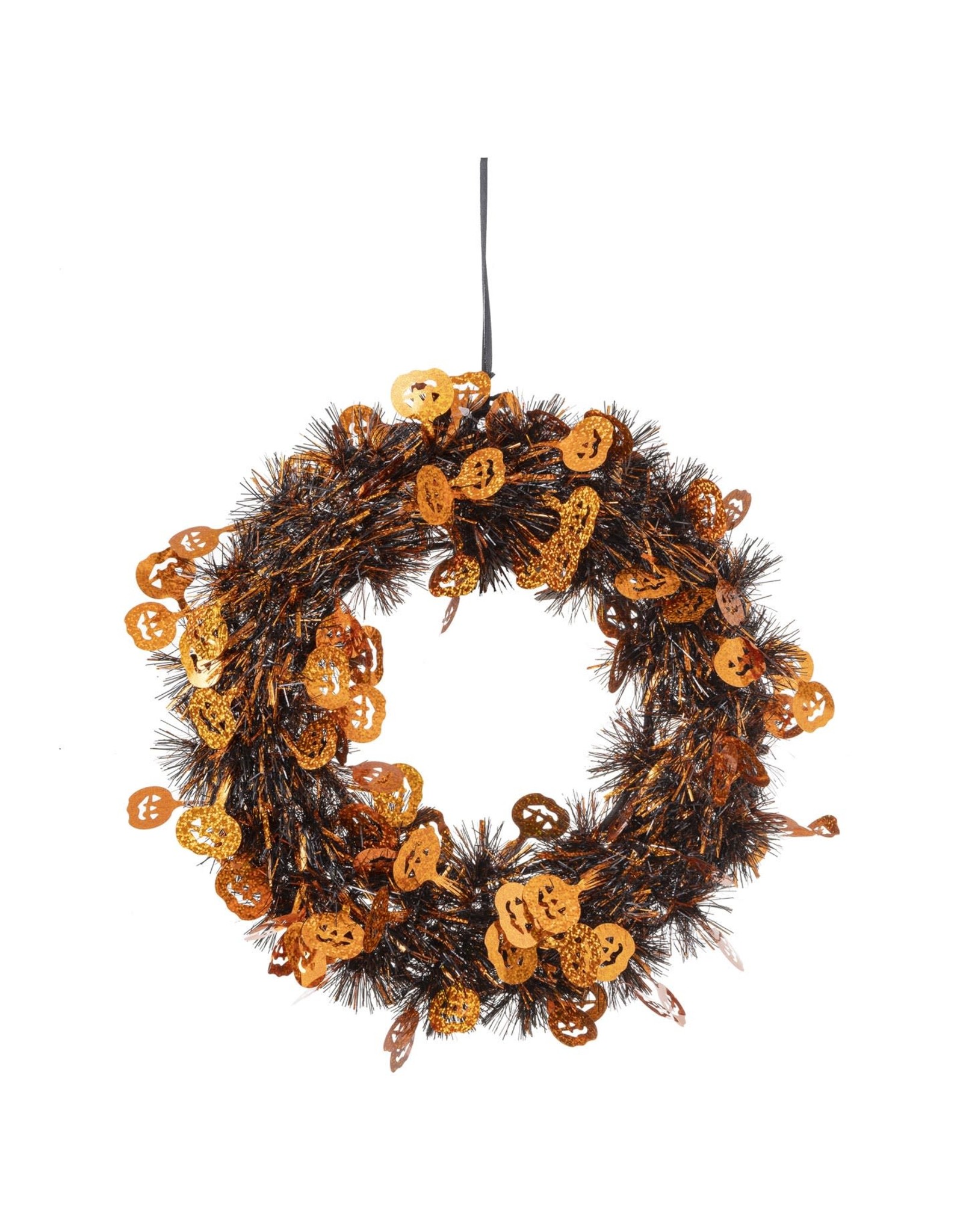 Darice Halloween Tinsel Wreath With Pumpkins 11 inch