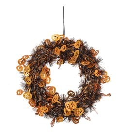 Darice Halloween Tinsel Wreath With Pumpkins 11 inch