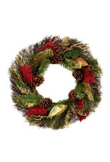Darice Pine Wreath with Red Berries and Gold Accents 24 Inch