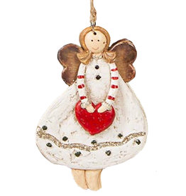 Darice Angel Ornament Holding Heart In Dot Dress