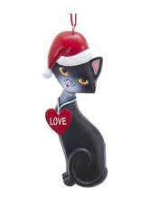 Kurt Adler Black Cat In Santa Hat And Love Heart Collar Ornament