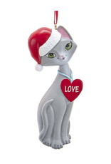 Kurt Adler Gray Cat In Santa Hat And Love Heart Collar Ornament