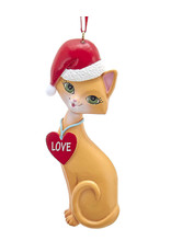 Kurt Adler Orange Cat In Santa Hat And Love Heart Collar Ornament