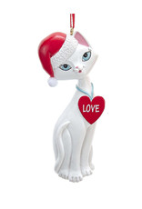 Kurt Adler White Cat In Santa Hat And Love Heart Collar Ornament