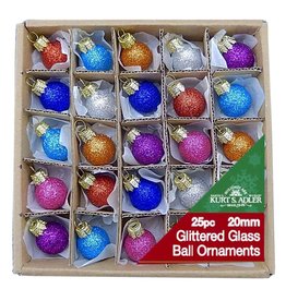 Kurt Adler 20MM Miniature Glitter Glass Ball Ornaments, 25-Piece Box Set