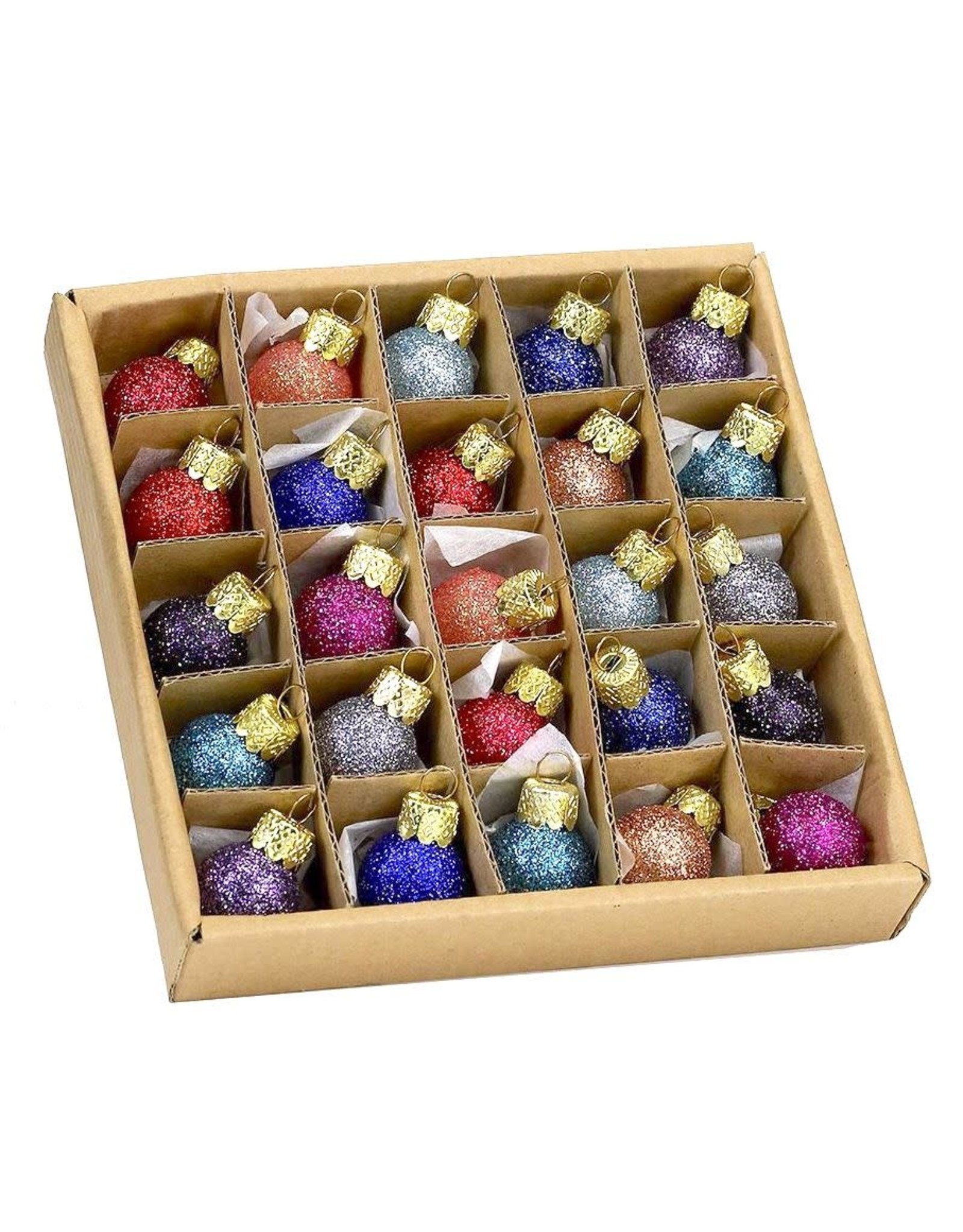 Kurt Adler 20MM Miniature Glitter Glass Ball Ornaments, 25-Piece Box Set