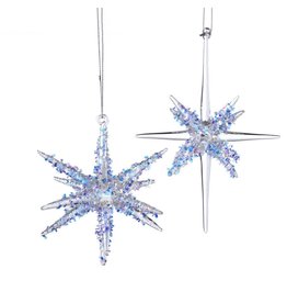 Kurt Adler Glass Star Bursts With Glitter Ornaments 2 Assorted