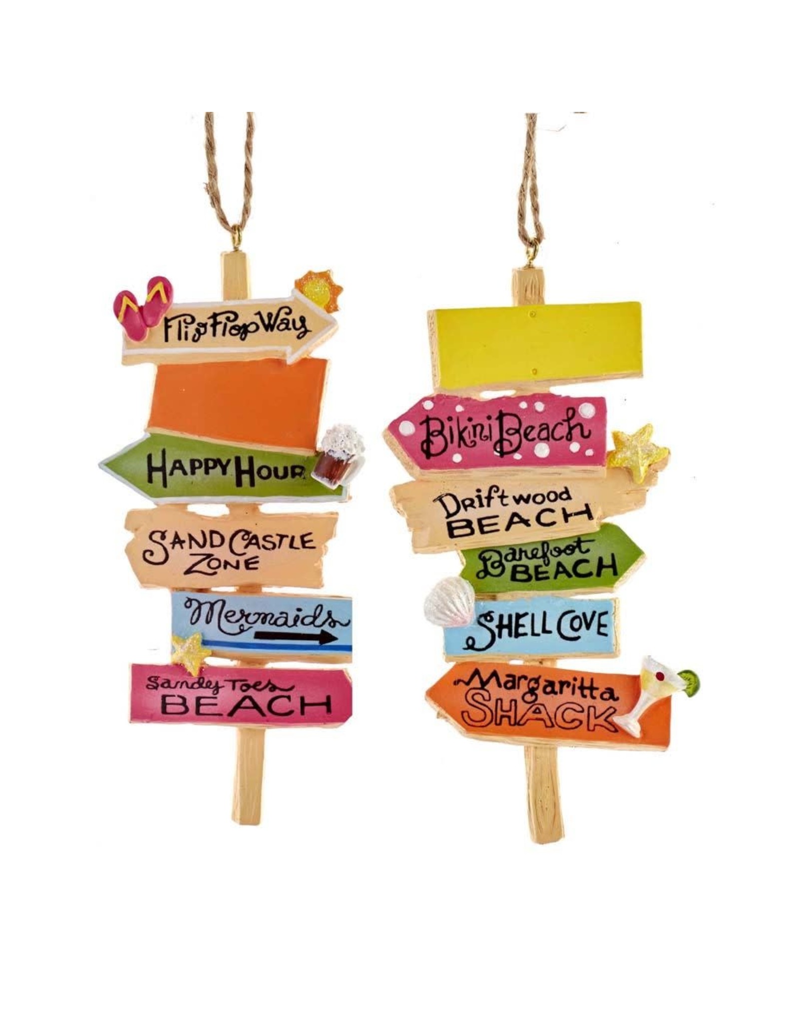 Kurt Adler Beach Sign Ornaments 2 Assorted