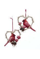 Kurt Adler Red Cardinal Birds In Branch Heart Ornaments 2 Assorted