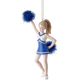 Kurt Adler Blue Cheerleader With Pom Pom Ornament