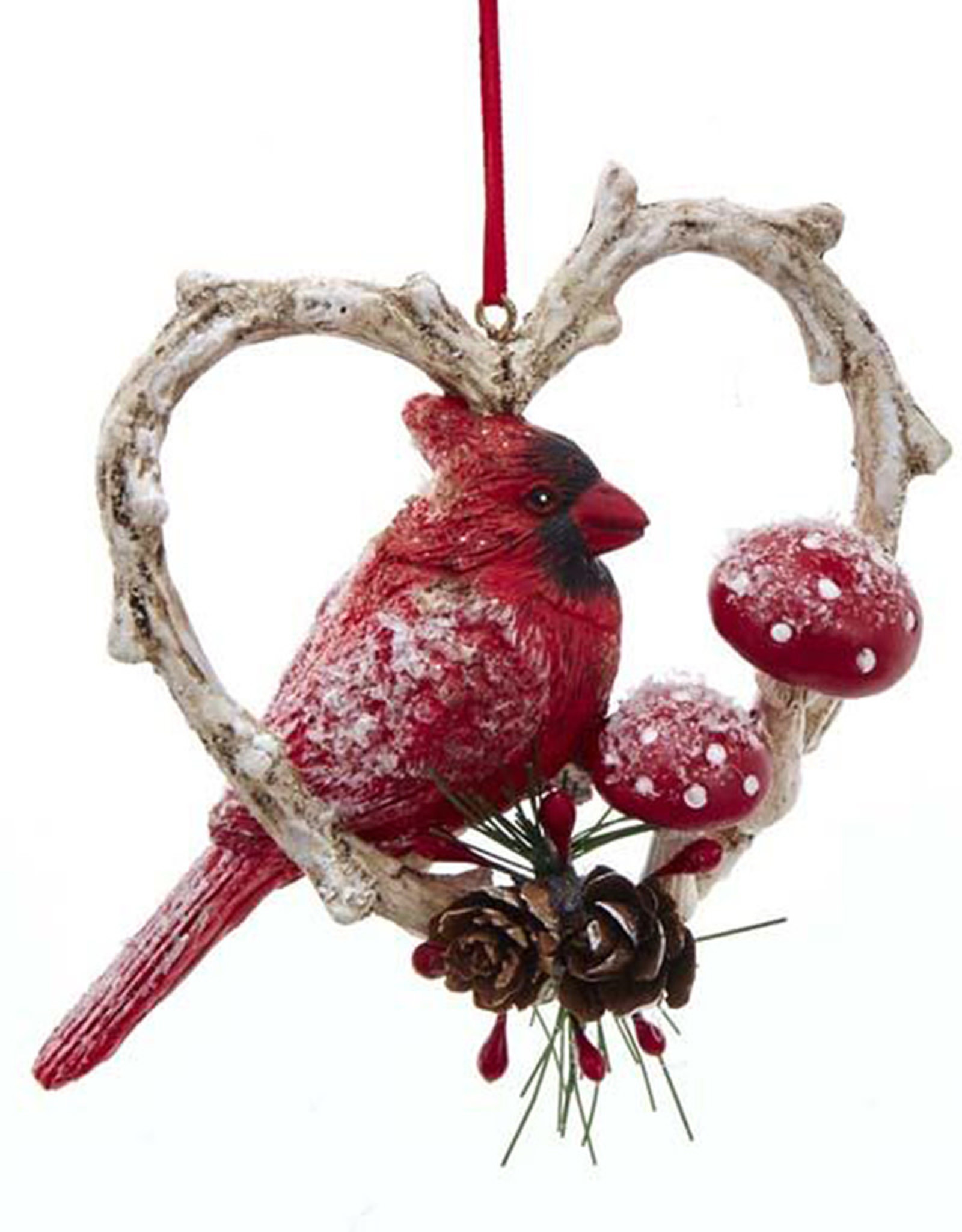 Kurt Adler Red Cardinal Bird In Branch Heart Ornament Position L