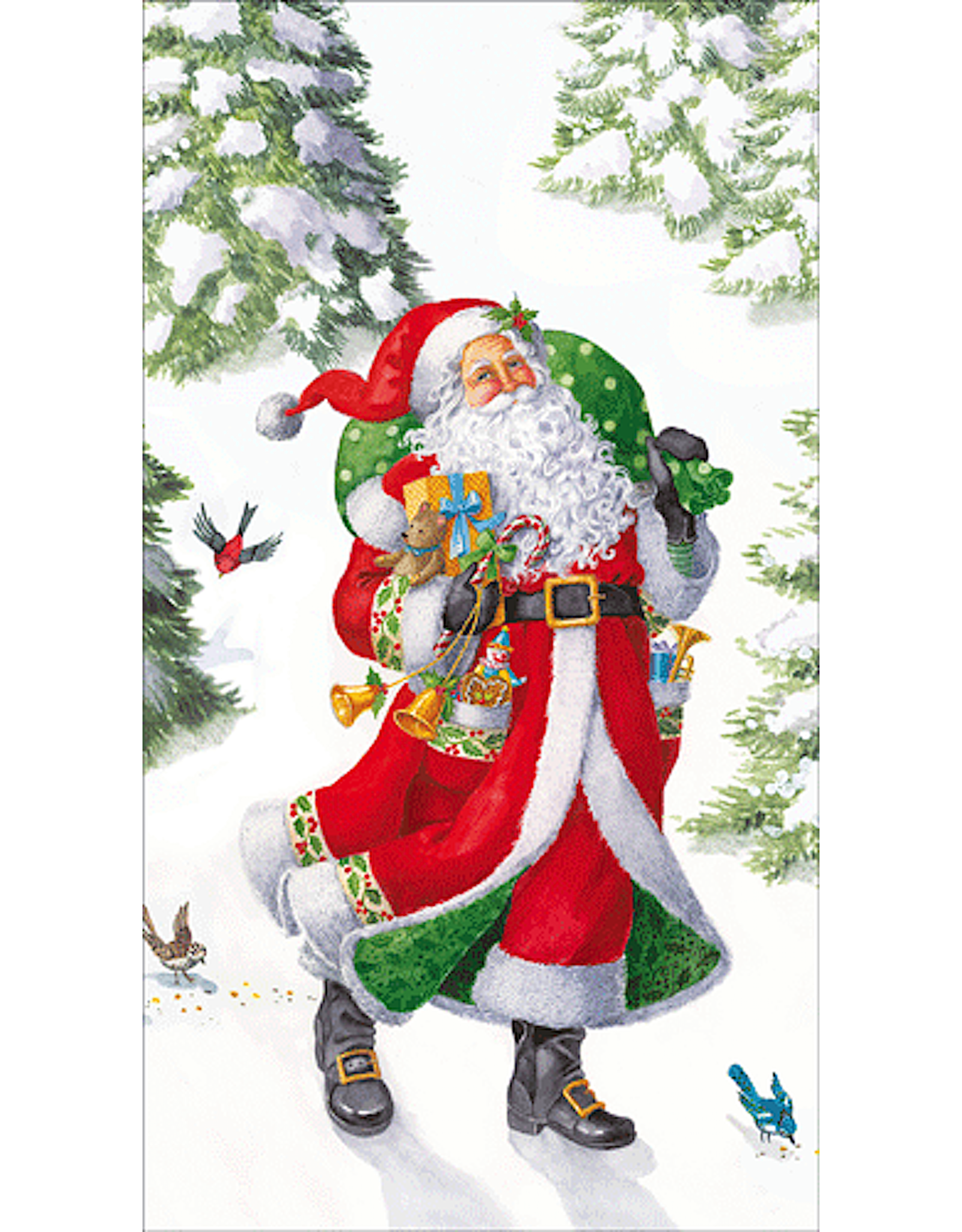 Caspari Christmas Guest Towel Napkins 15pk Woodland Santa