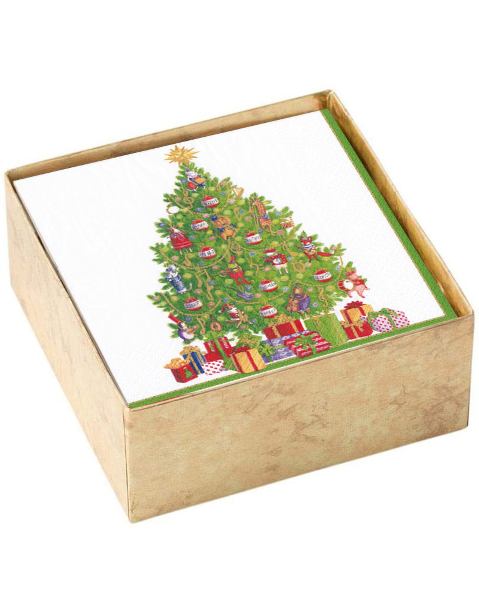 Caspari Boxed Christmas Paper Cocktail Napkins 40pk Musical Jamboree Tree