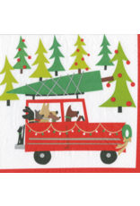 Caspari Christmas Paper Cocktail Napkins 20pk Doggy Tree Adventure