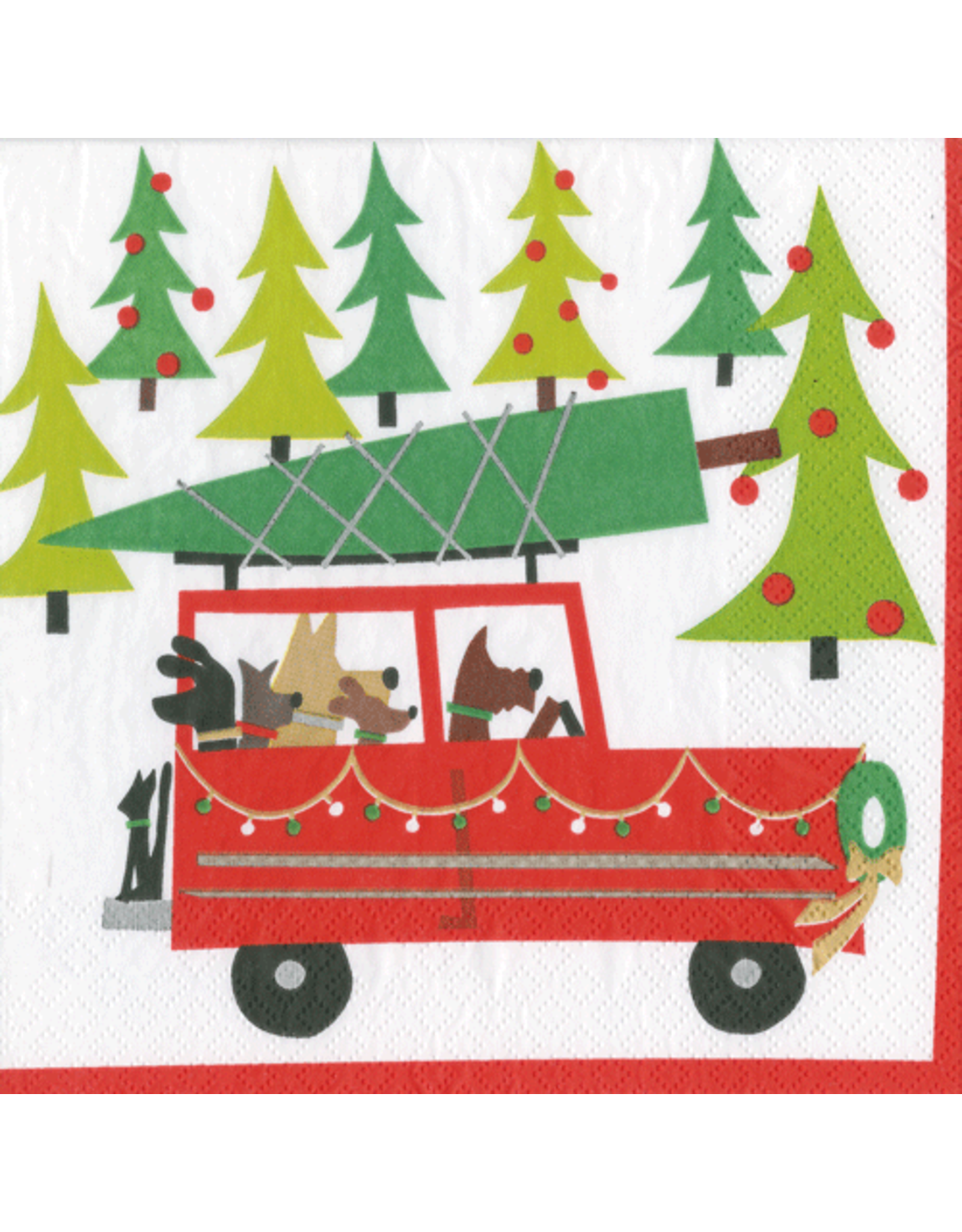 Caspari Christmas Paper Cocktail Napkins 20pk Doggy Tree Adventure