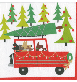 Caspari Christmas Paper Cocktail Napkins 20pk Doggy Tree Adventure
