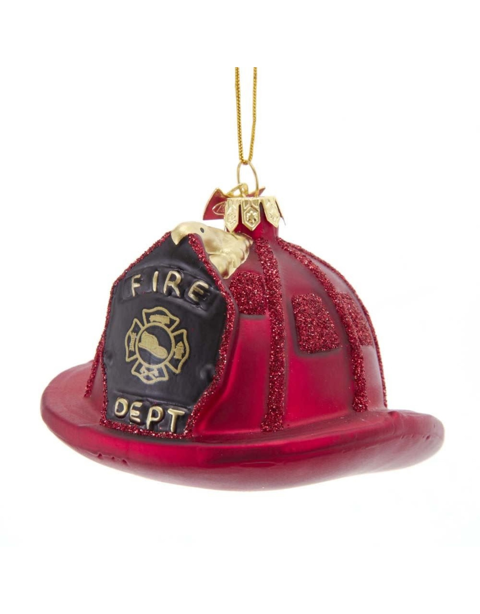 Kurt Adler Firefighters Hat Glass Nobel Gems Ornament 3.5 Inches