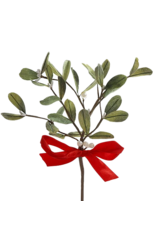 Kurt Adler Christmas Mistletoe Pick With Red Satin Bow