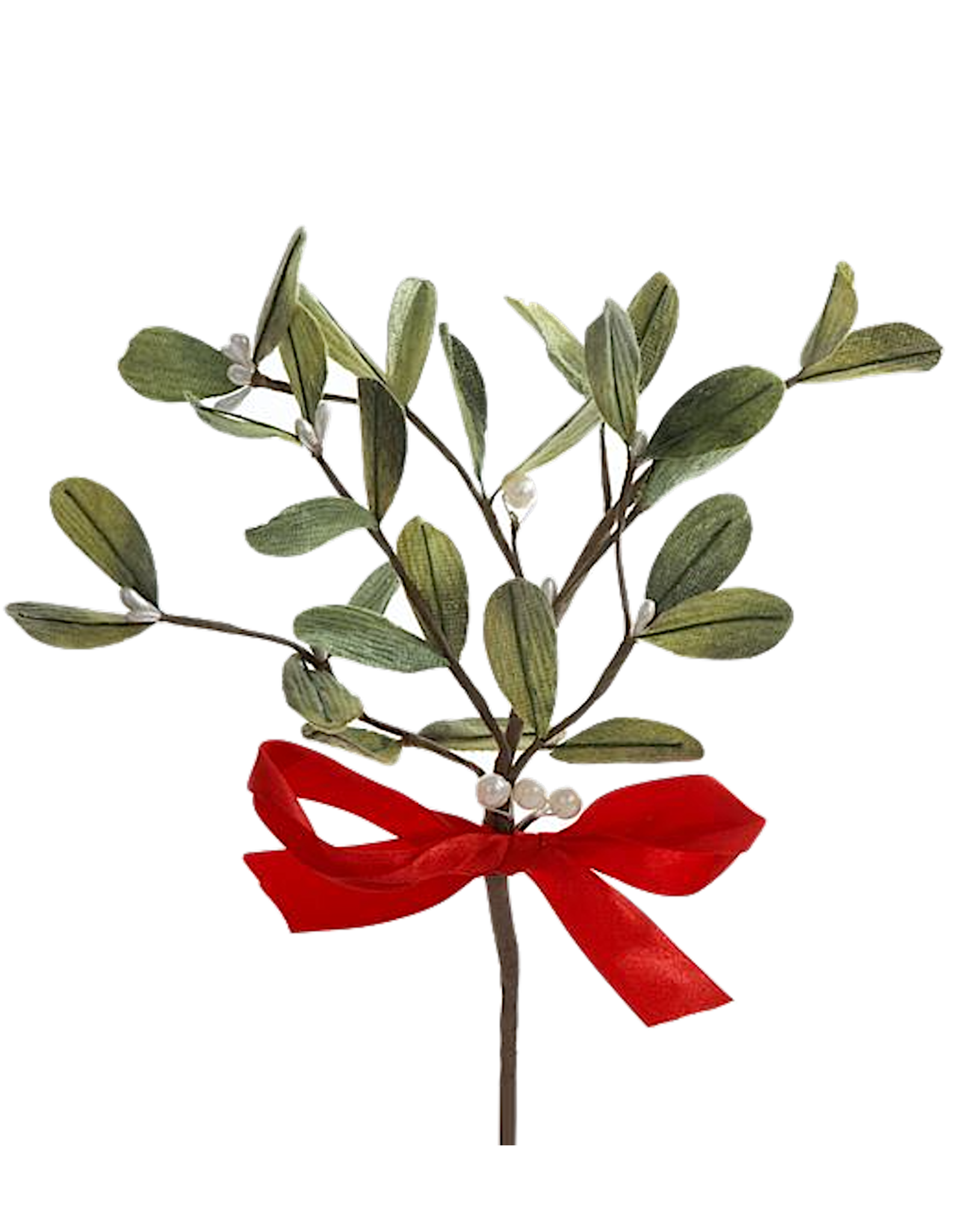 Kurt Adler Christmas Mistletoe Pick With Red Satin Bow