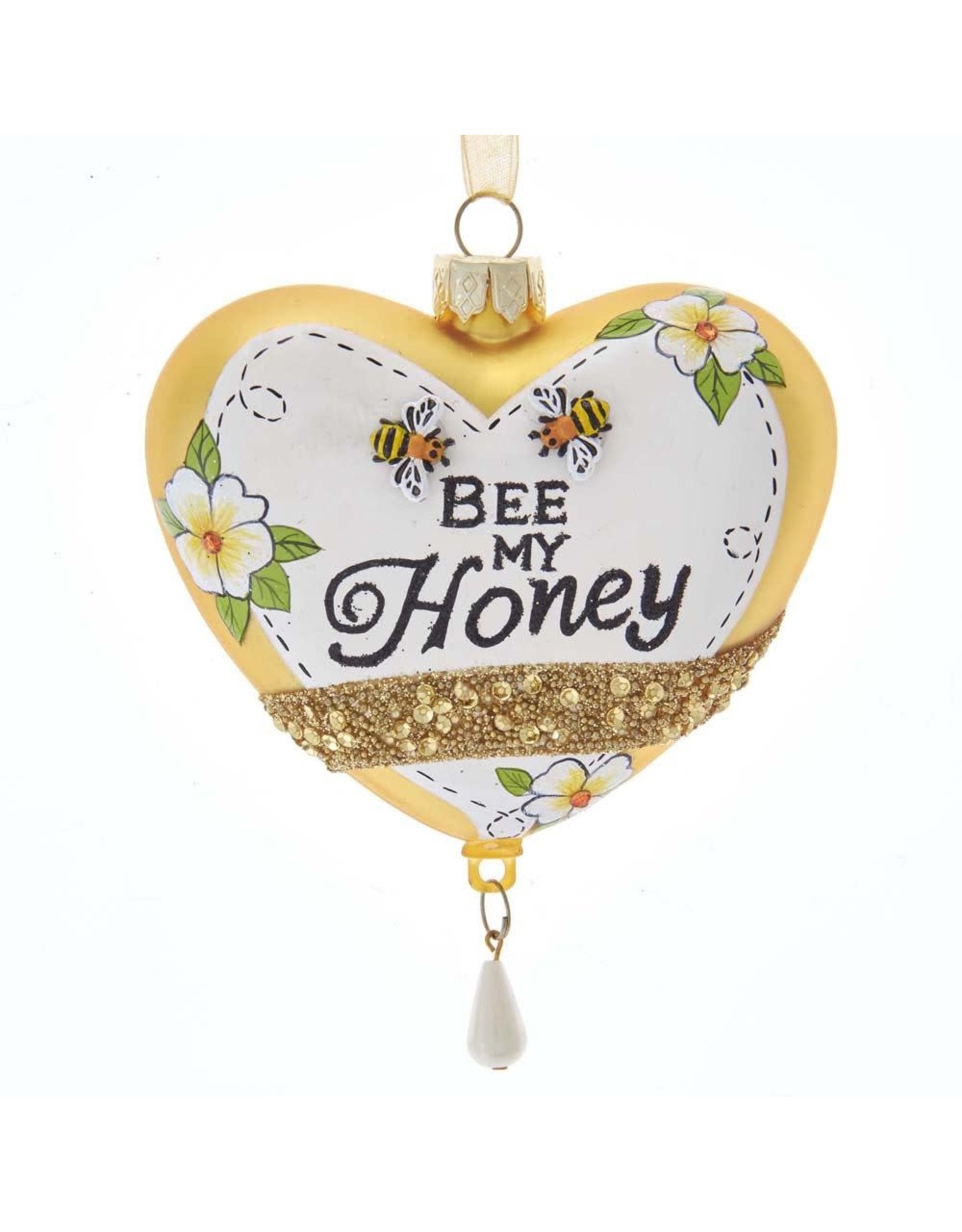 Kurt Adler Bee My Honey Heart Glass Ornament 4 Inch