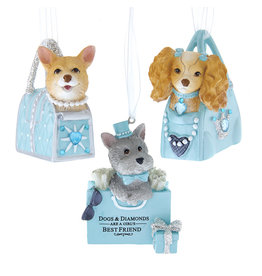 Kurt Adler Dogs In Tiffany Blue Purse Ornaments 3 Assorted