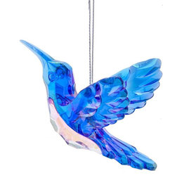 Kurt Adler Blue And Clear Iridescent Peacock Color Hummingbird Ornament