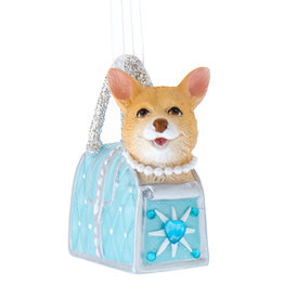 Kurt Adler Dog Wearing Pearl Collar In Tiffany Blue Purse Ornament