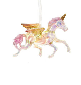 Kurt Adler Unicorn Ornament Pink Iridescent Acrylic W Glitter Accents