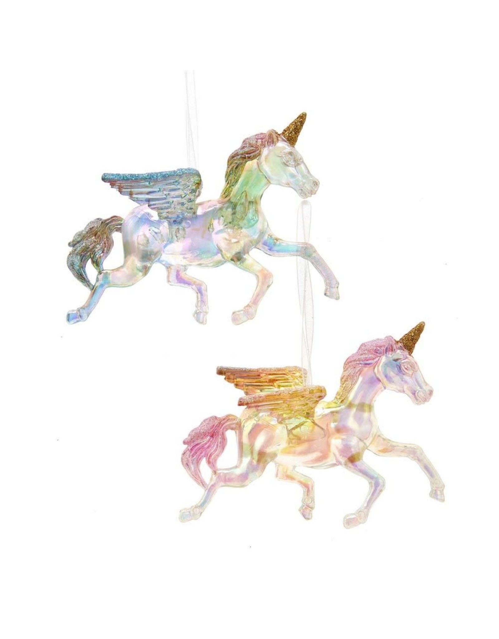 Kurt Adler Unicorn Ornaments Iridescent Acrylic With Glitter 2 Assorted