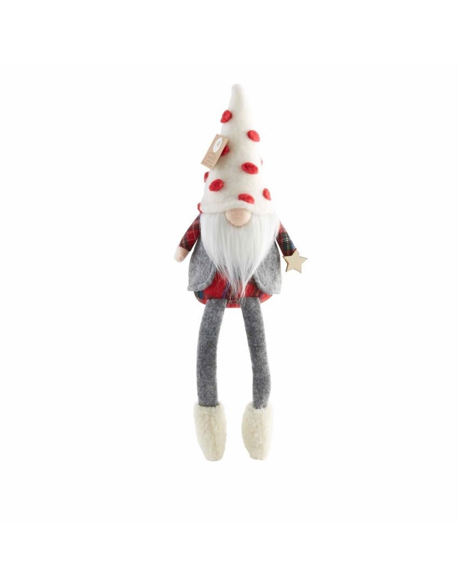 Mud Pie Christmas Gnome With Dangling Legs Wearing Vest 9x4 Inch