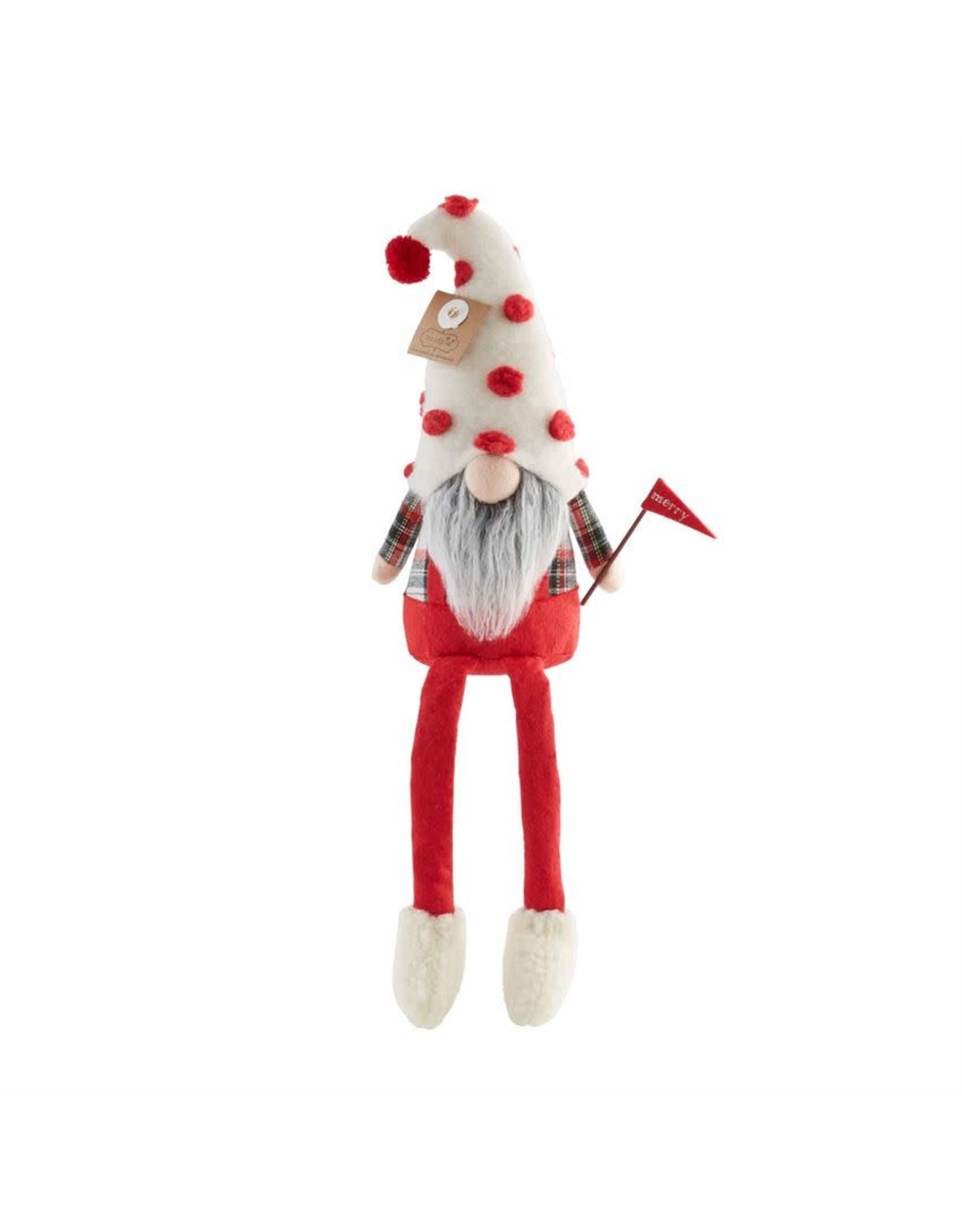 Mud Pie Christmas Gnome With Dangling Legs Holding Merry Flag 9x4 Inch