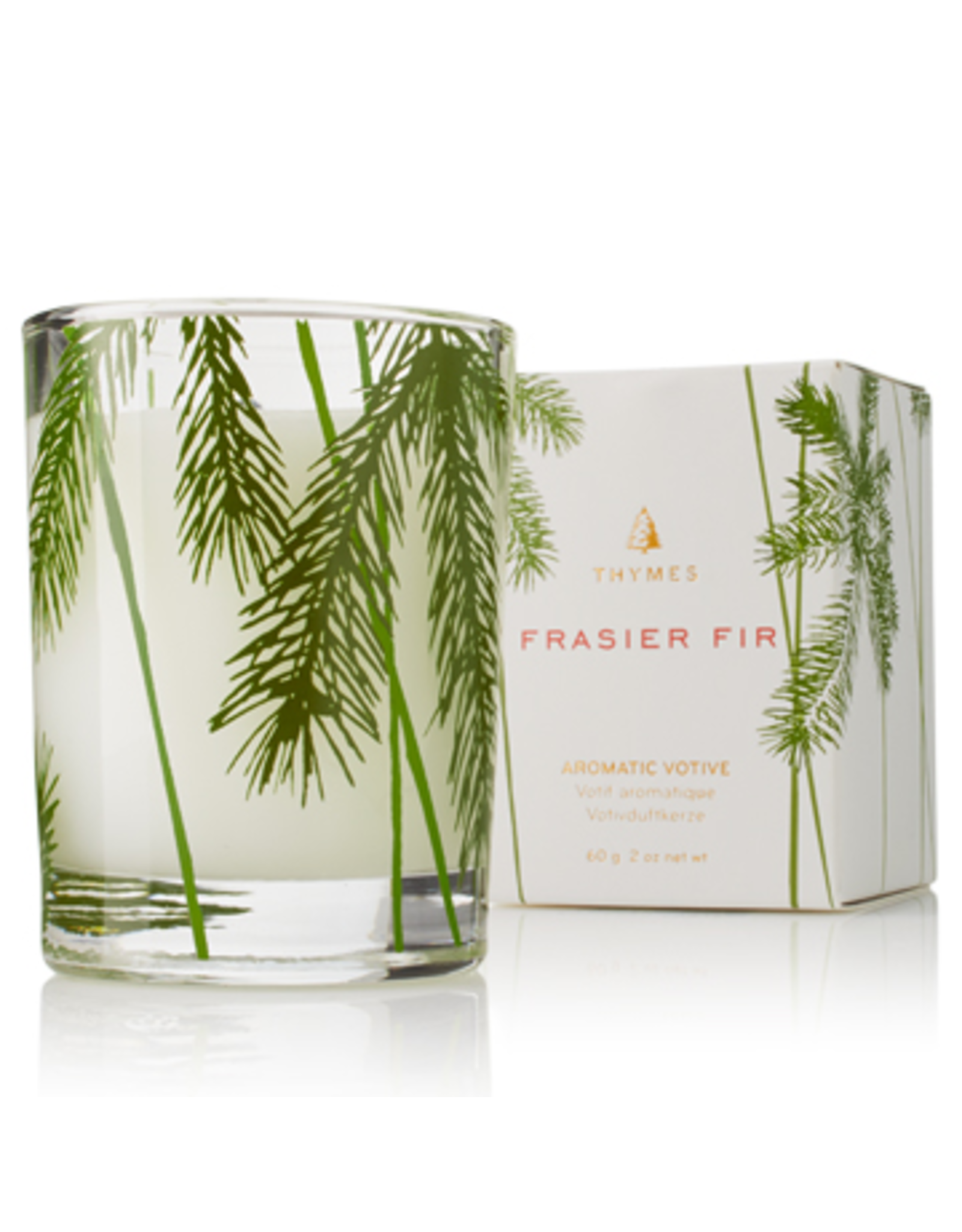Frasier Fir Votive Candle Glass Pine Needle Design 2 Oz