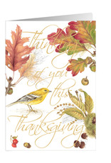 Caspari Thanksgiving Card Birds And Leaves Thinking Of You