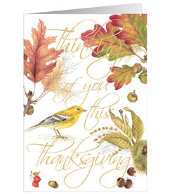 Caspari Thanksgiving Card Birds And Leaves Thinking Of You