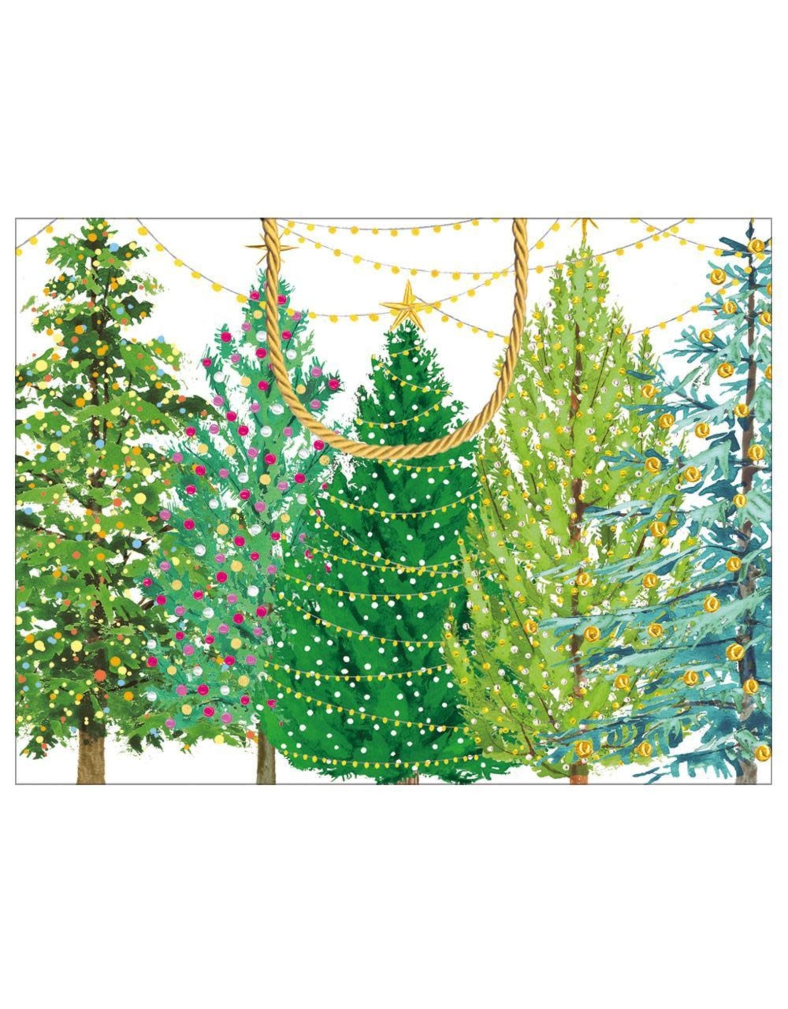 Caspari Christmas Gift Bag Small 7x3x5.25 Christmas Trees W Lights