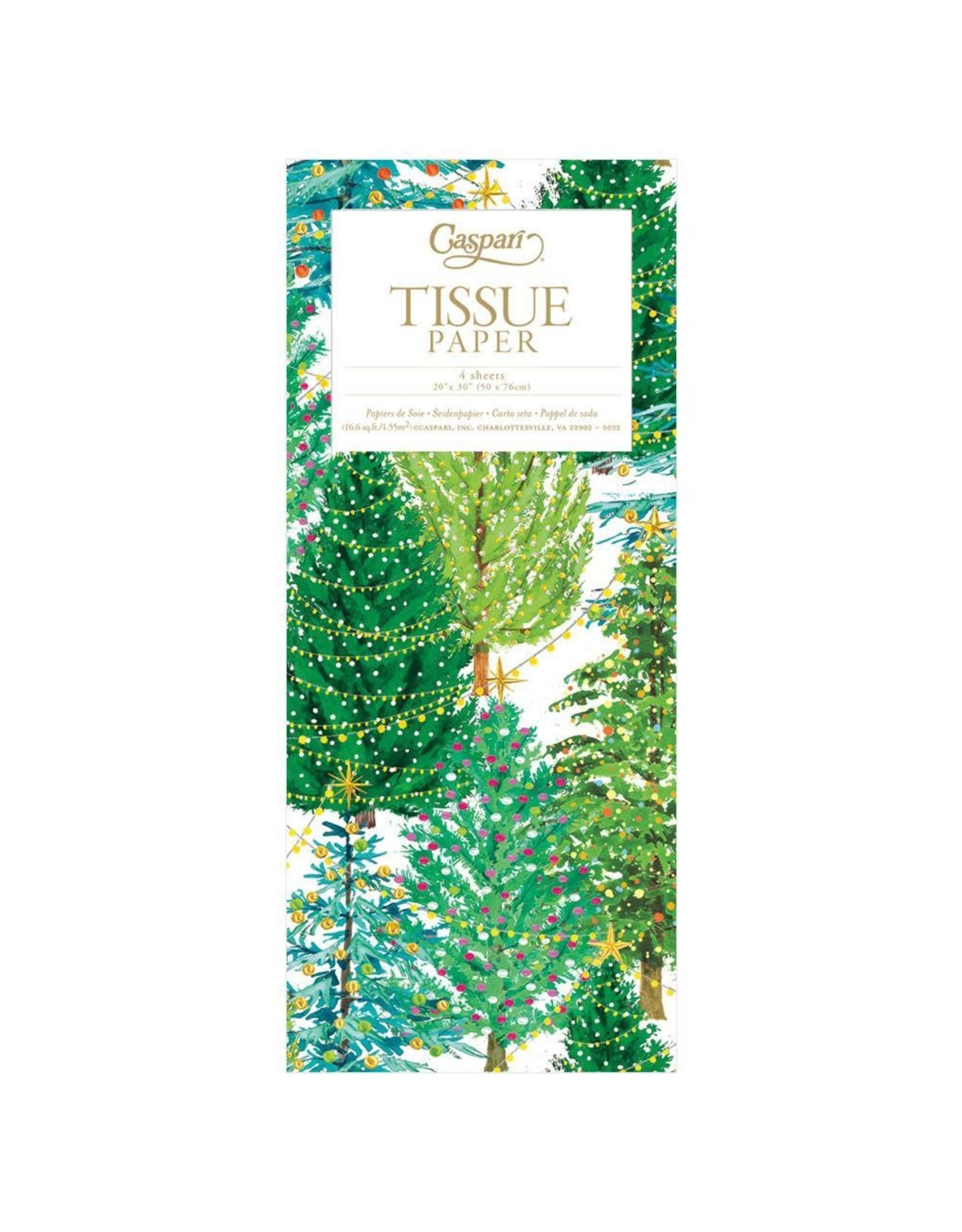 Caspari Christmas Gift Tissue Paper 4 Sheets Christmas Trees W Lights