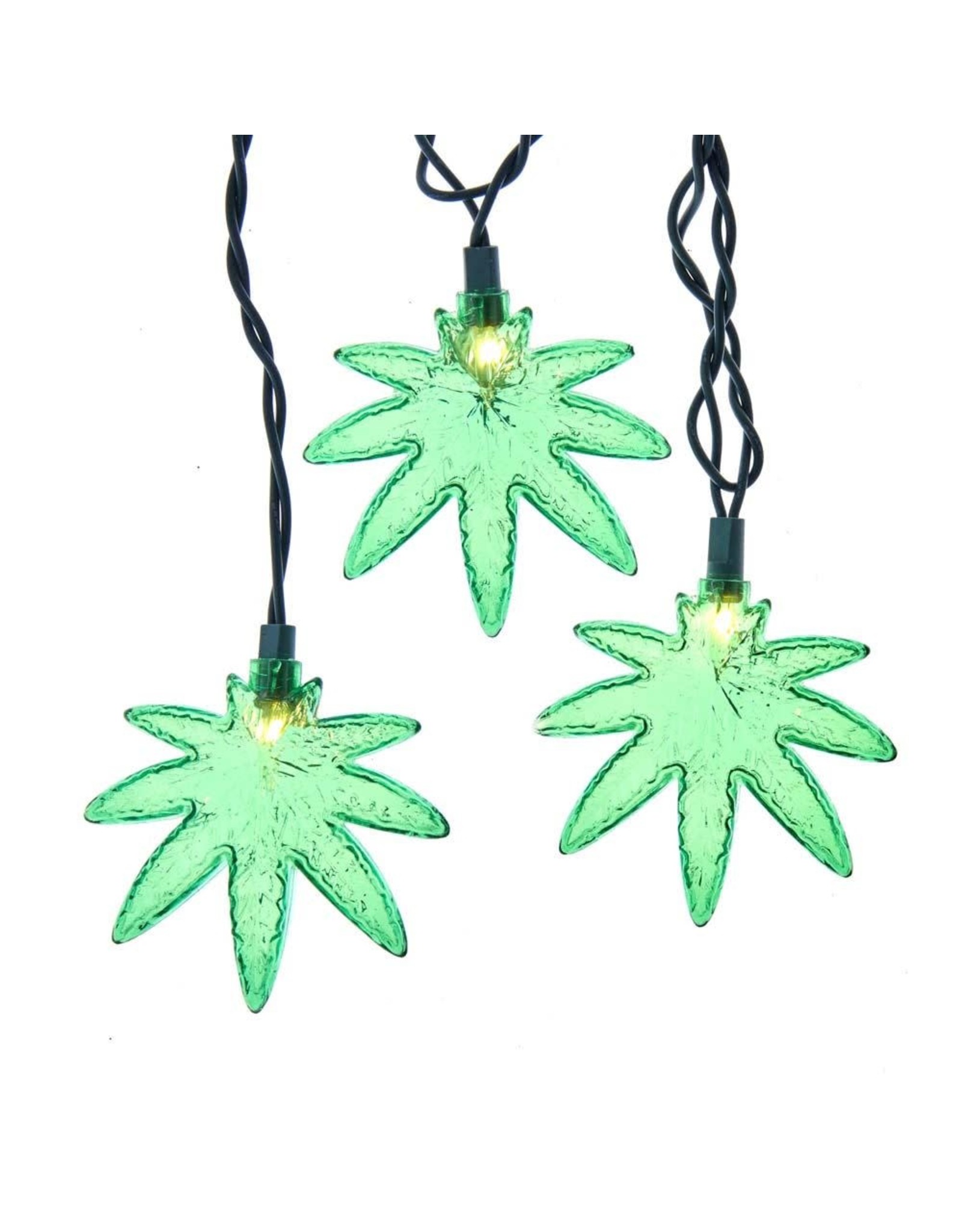 Kurt Adler Cannabis Leaf Novelty String Lights Set With 10 Pot Leaves