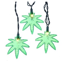 Kurt Adler Cannabis Leaf Novelty String Lights Set With 10 Pot Leaves