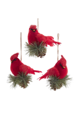 Kurt Adler Red Cardinals On Pinecone Ornaments 3 Assorted
