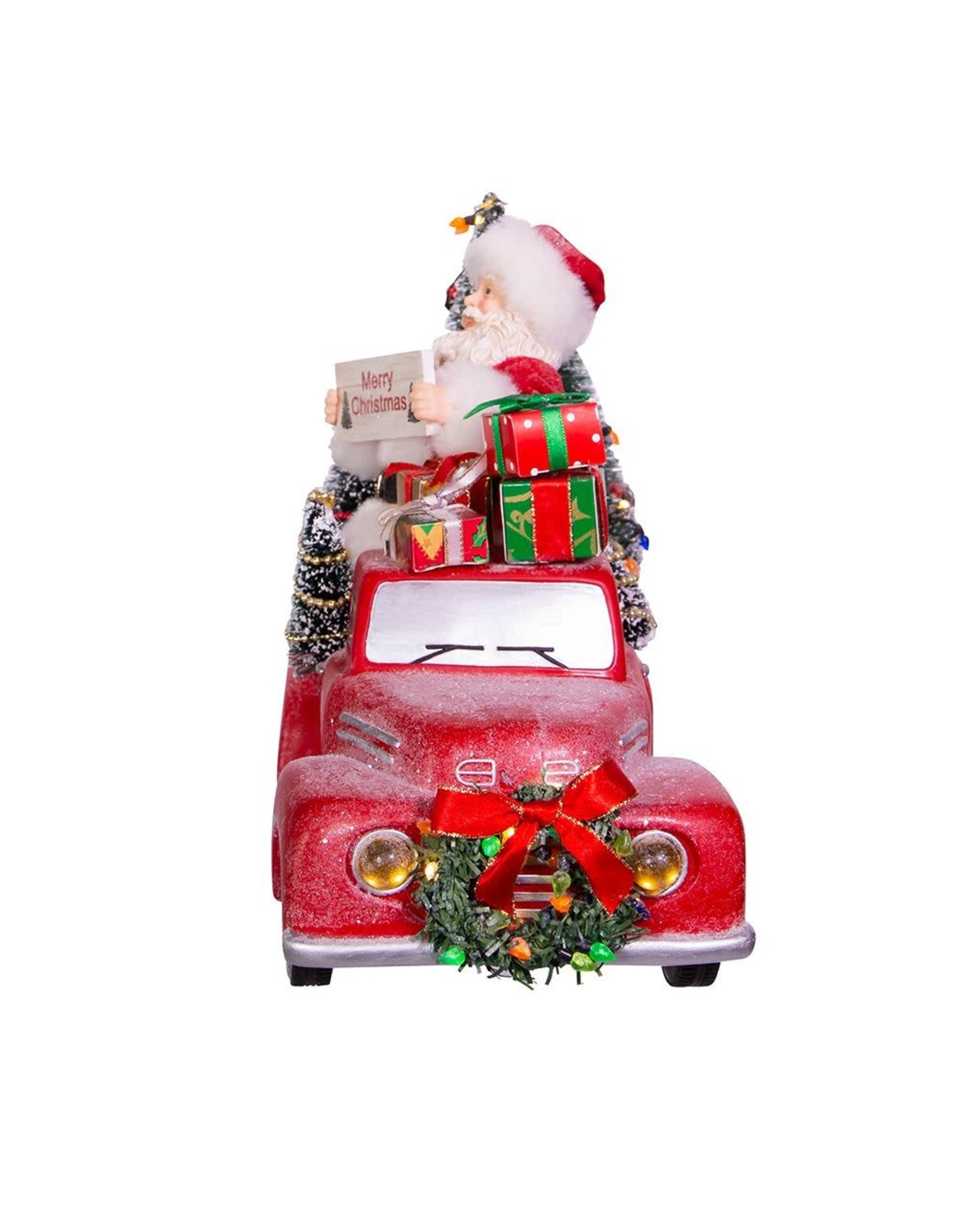 Kurt Adler Fabriche Santa Pick Up Truck W Light Up Trees Table Piece